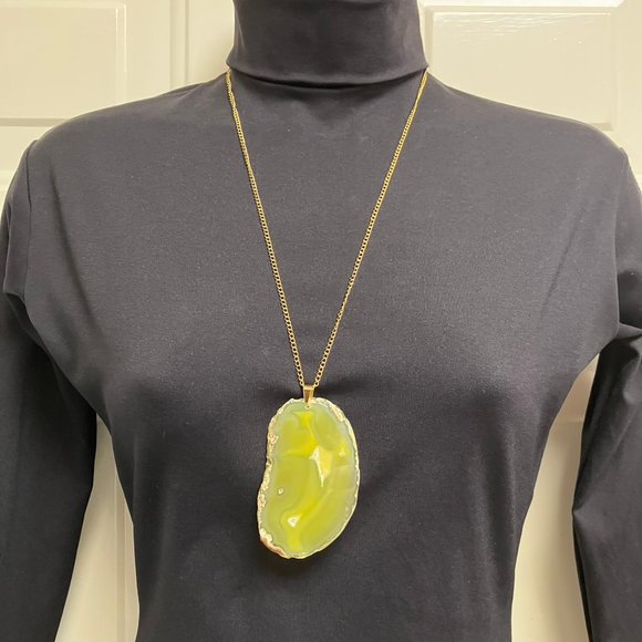 Agate Raw Edge Yellow Gemstone + 24 inch Golden Stainless Steel Curb Chain - Picture 4 of 10